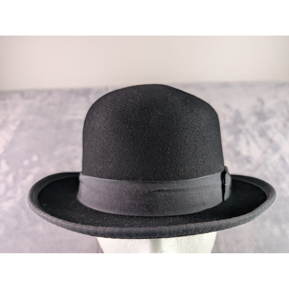 Morris Black 100% Wool Bowler Derby Hat Grosgrain Ribbon Made in USA Small